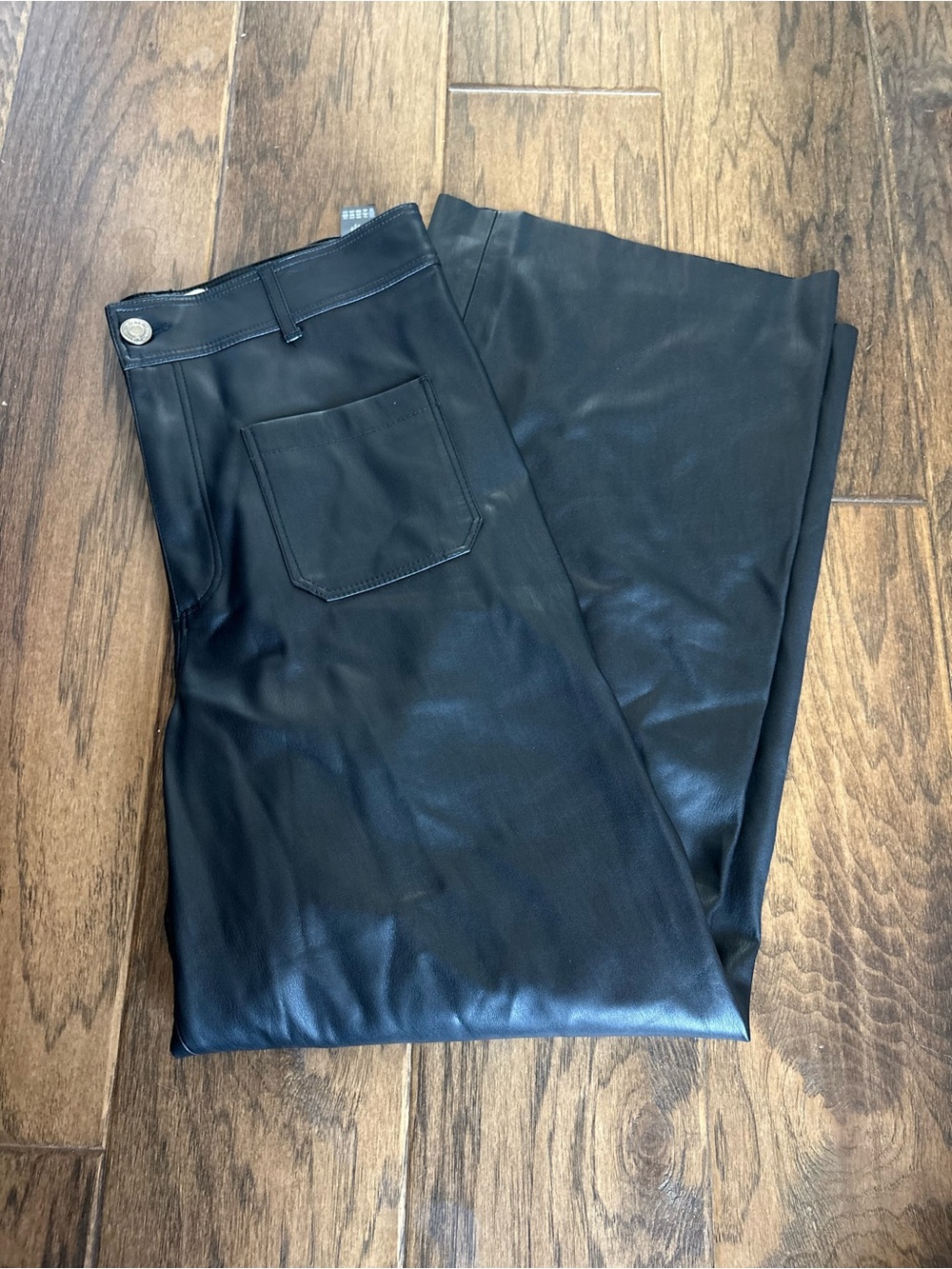 Zara Black Faux Leather Wide-Leg Pants